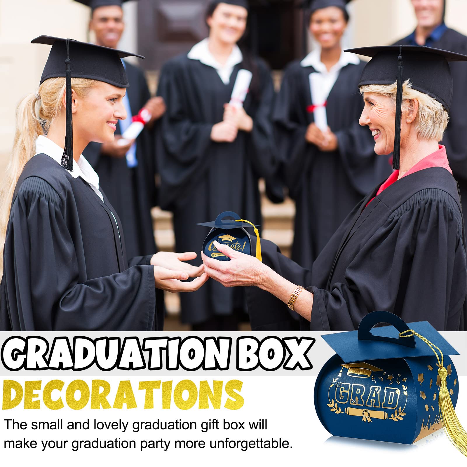 Spakon 30 Pcs Graduation Cap Gift Box Graduation Party Favors Graduation Candy Box Treat Box with Tassel Graduation Centerpieces for Tables 2024 Graduation Decorations Grad Part(Blue, Gold)