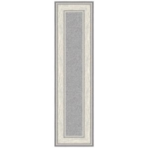 Ottomanson Ottohome Non-Slip Rubberback Bordered Design 3x10 Indoor Runner Rug, 2'7" x 9'10", Light Gray