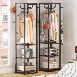 Tribesigns Coat Rack Freestanding with Shelves, Industrial Hall Tree with 4 Shelves and 8 Hooks, Standing Small Clothes Rack Closet Organizer for Entryway, Bedroom