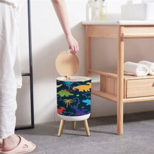 KCDCYCZEAL Small Trash Can with Lid Seamless Colorful Dinosaurs Dinosaur Silhouette Round Recycle Bin Press Top Dog Proof Wastebasket for Kitchen Bathroom Bedroom Office 7L/1.8 Gallon