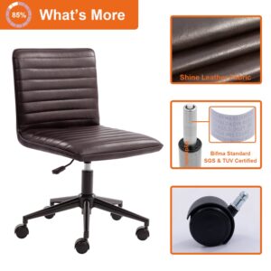 Furnimart Modern Armless Office Desk Chair Faxu Leather Task Chair Upholstered Office Chair Desk Chair Mid-Back Home Office Chair 360 Degree Swivel Adjustable Small Chair (Leather-BlackBrown)