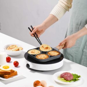 SI FANG 4-Cup Nonstick Egg Frying Pan Pancake Omelette Pan, Aluminium Alloy Fried Egg Pan With Wood Handle, 100% PFOA Free Egg Cooker Non Stick Egg Skillet for Egg Mcmuffin, Omelet, Burgers