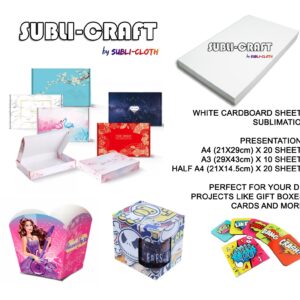 Subli-Craft Cardboard Sublimation Sheets A4 Pack 20 Units by Subli-Cloth (21cm x 29cm)