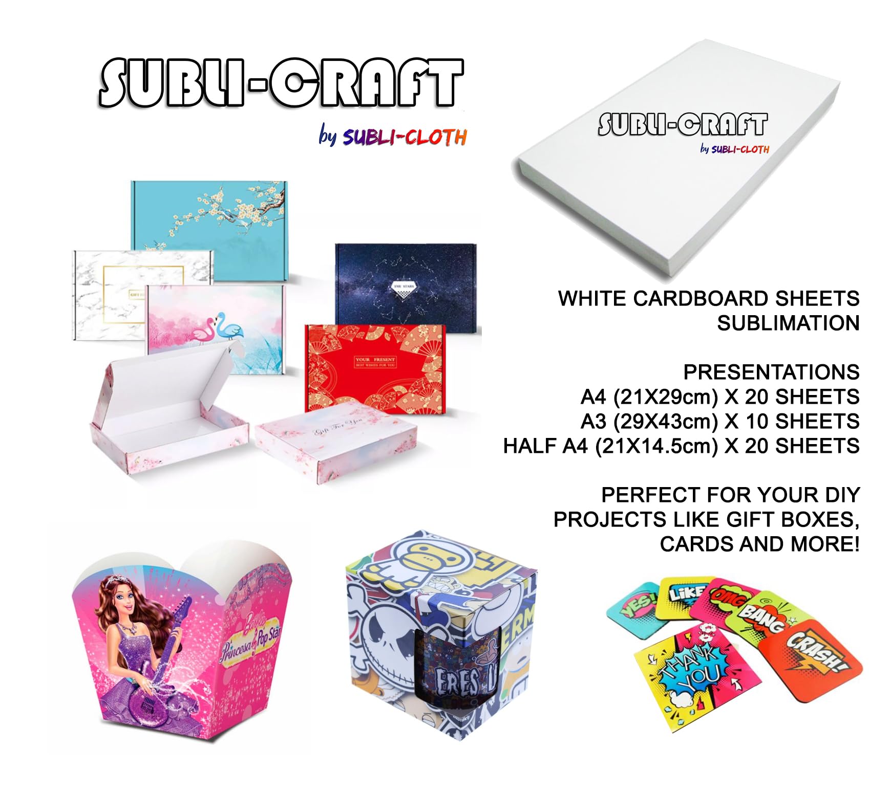 Subli-Craft Cardboard Sublimation Sheets A4 Pack 20 Units by Subli-Cloth (21cm x 29cm)