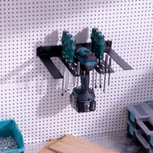 Navaris Drill Holder for Pegboard or Wall - Tool Organizer Storage Accessories - Wall Mount Rack for Pegboards, Garage Walls, Power Tools