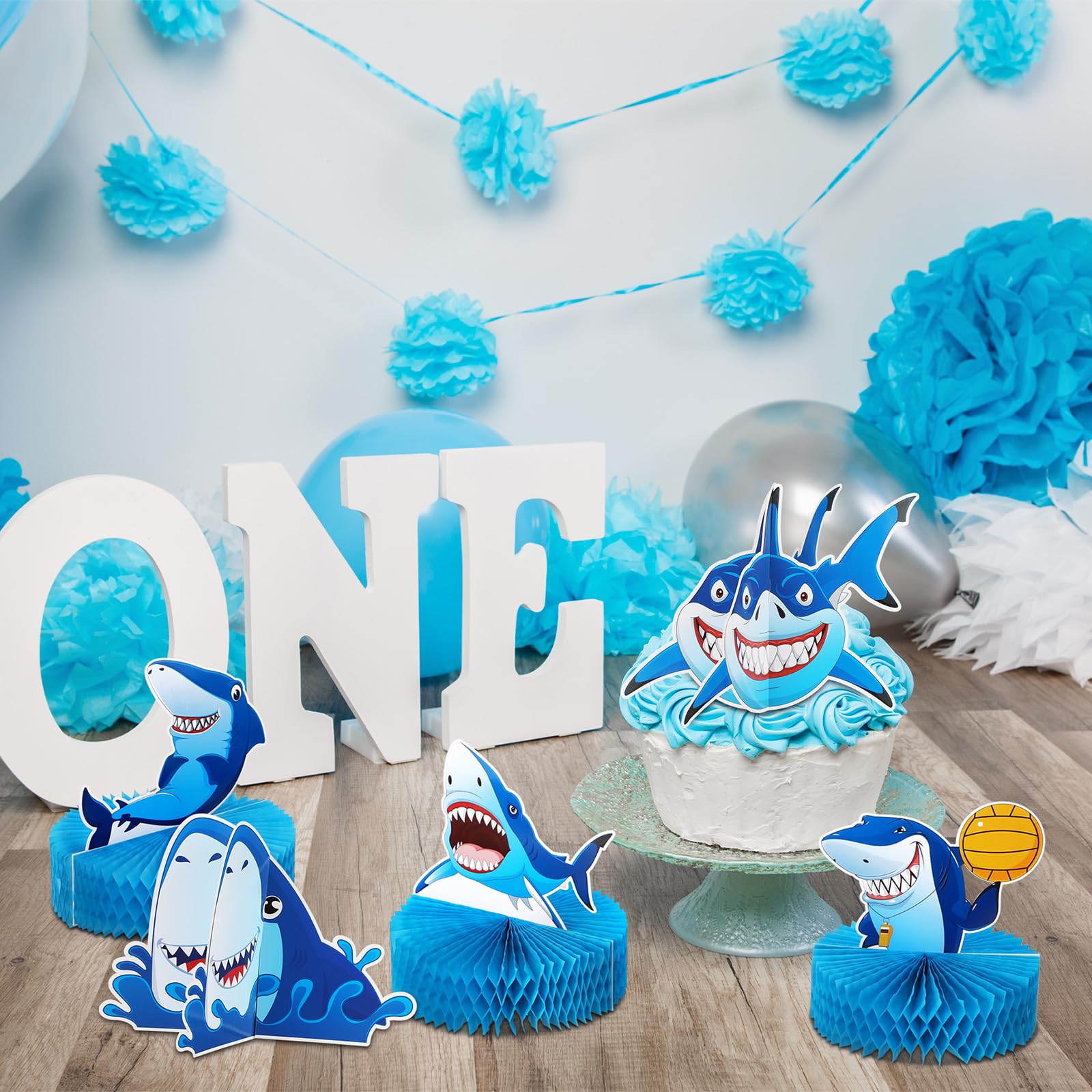 9 Pieces Shark Honeycomb Centerpiece Shark Table Centerpiece Shark Birthday Party Decorations Shark Theme Birthday Party Favors for Baby Shower Shark Sea Themed Birthday Party Supplies