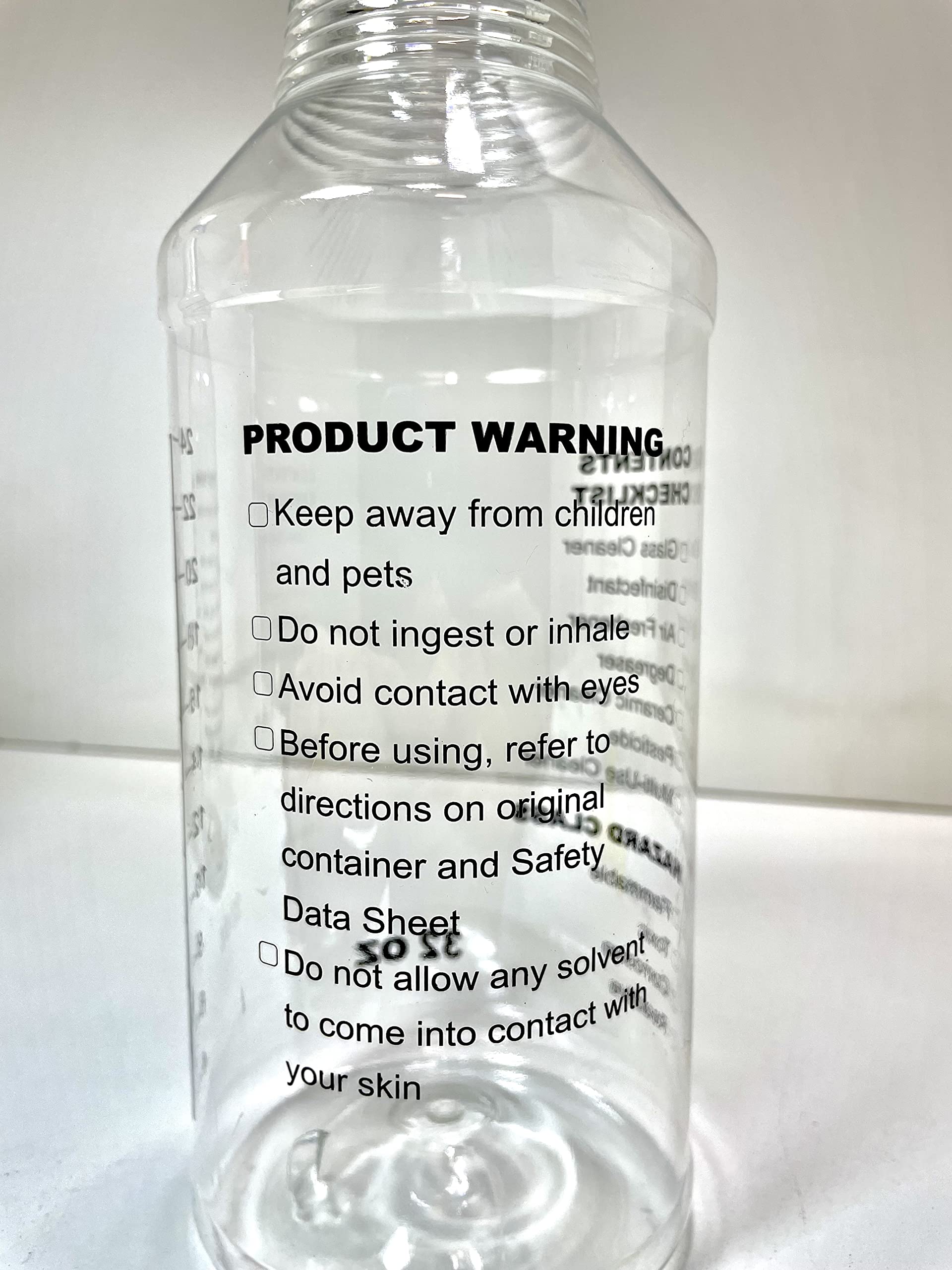 3 Pack Empty Spray Bottles, Spray Bottles for Cleaning Solutions, All - Purpose with Clear Finish, Pressurized Sprayer, Adjustable Nozzle, Printed Measurements and Checkbox (32 Ounce)