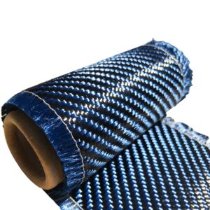 (1 ft -25 ft Rolls) KARBXON - 12 in - Carbon Fiber Aramid Fabric - Blue - 3K - 240g/meter - Twill Weave - Advanced Cloth Fabric - Rolled 12” Wide Hemmed Fabric for Repair, Drones, RC & DIY Projects