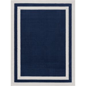 CAMILSON Bordered Navy Blue Rug 8x10 Area Rugs for Living Room Bedroom Kitchen Modern Soft Stain Resistant Non-Shedding Indoor Carpet (8 x 10 Navy Blue and Cream)