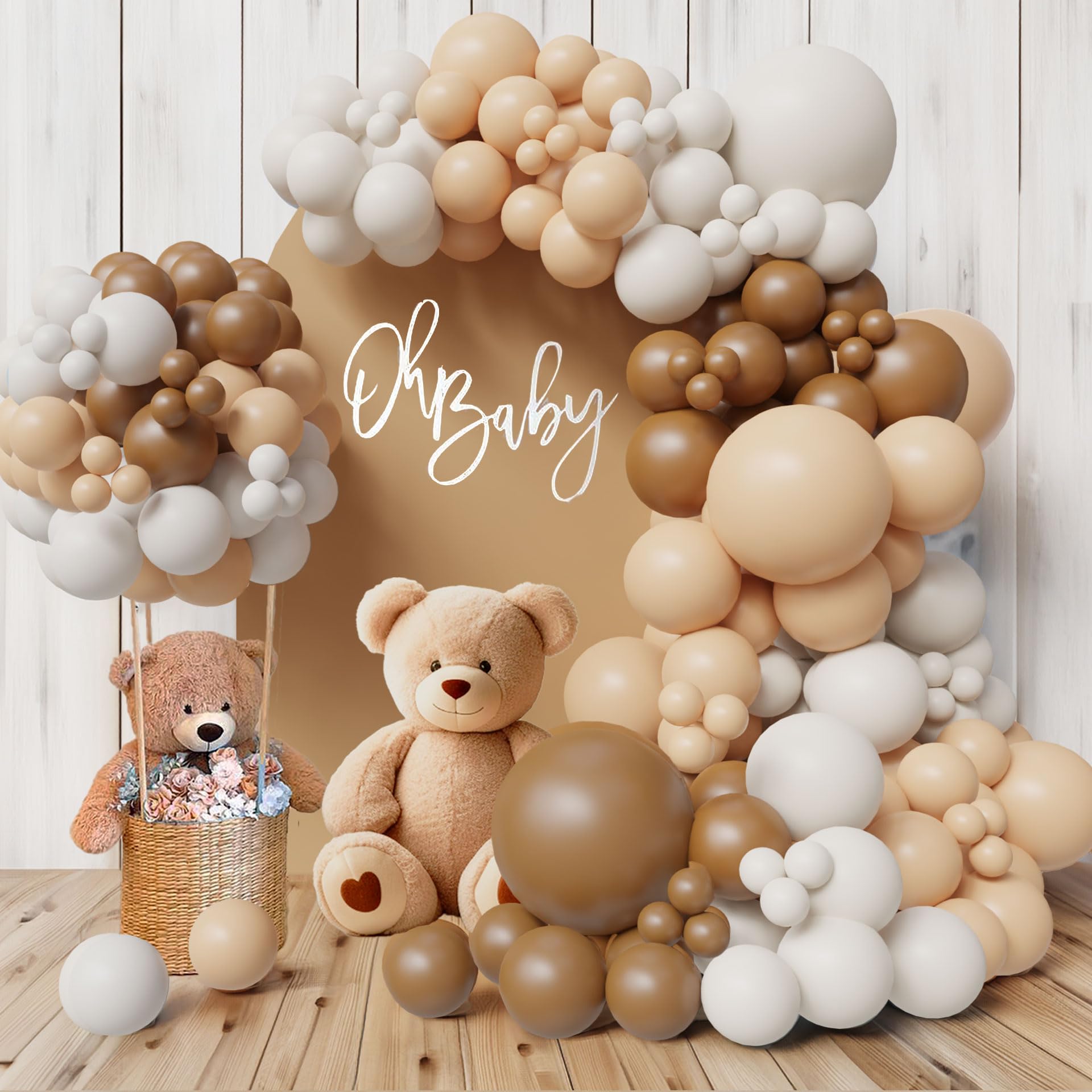 Neutral Balloon Garland Kit Boho Gender Reveal Balloons Arch Brown Nude Tan Coffee Beige Cream Matte White Dark Light Latex Globos Different Sizes Teddy Bear Baby Shower Safari Decoration For Boy Girl