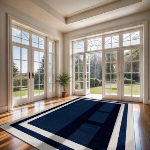 CAMILSON Bordered Navy Blue Rug 8x10 Area Rugs for Living Room Bedroom Kitchen Modern Soft Stain Resistant Non-Shedding Indoor Carpet (8 x 10 Navy Blue and Cream)