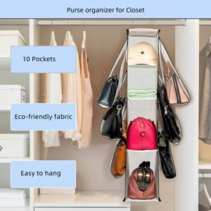 SAVERHO Hanging Purse Handbag Organizer,Closet Purse Handbag Organizer for Wardrobe Space Saving Closet Organizers System with 10 Compartments Handbag Holder (White)