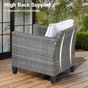 ovios Patio Furniture Set, 5 Pieces Outdoor Wicker Rattan Sofa Couch with Ottomans and Comfy Cushions, All Weather High Back Conversation Set for Backyard Porch Garden, Grey