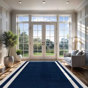 CAMILSON Bordered Navy Blue Rug 8x10 Area Rugs for Living Room Bedroom Kitchen Modern Soft Stain Resistant Non-Shedding Indoor Carpet (8 x 10 Navy Blue and Cream)