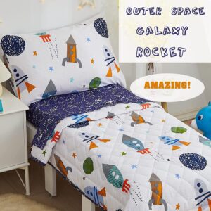 Brandream Kids Bedding Set Twin Size Space Boy Girl Cotton Comforter Set Space Rocket Galaxy Bedroom 3-Piece