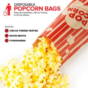 2 oz Paper Popcorn Bags Bulk (100 Pack) Large Kraft & Red Pop-corn Bag Disposable for Carnival Themed Party, Movie Night, Halloween, Popcorn Machine Accessories & Supplies, Individual Servings