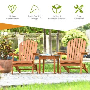 Tangkula 3 Pieces Adirondack Chair Set, Outdoor Wood Furniture Set with 2 Folding Lounge Chairs & Side Table, Widened Armrest, Slatted Design, All Weather Conversation Set for Garden Patio Backyard