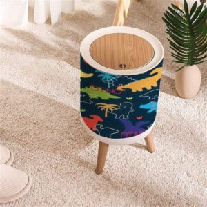 KCDCYCZEAL Small Trash Can with Lid Seamless Colorful Dinosaurs Dinosaur Silhouette Round Recycle Bin Press Top Dog Proof Wastebasket for Kitchen Bathroom Bedroom Office 7L/1.8 Gallon