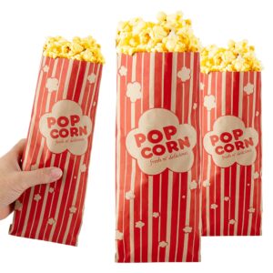 2 oz paper popcorn bags bulk (100 pack) large kraft & red pop-corn bag disposable for carnival themed party, movie night, halloween, popcorn machine accessories & supplies, individual servings