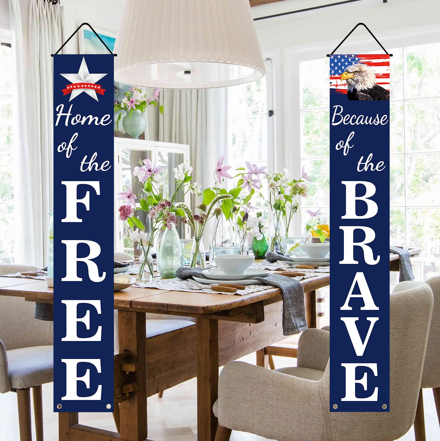 4th of July Decorations Patriotic Decor Pre-assembled Hanging Banners Memorial Day Flag Labor Veterans Armed Forces Military Homecoming Red White Blue Decorations