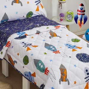 brandream kids bedding set twin size space boy girl cotton comforter set space rocket galaxy bedroom 3-piece