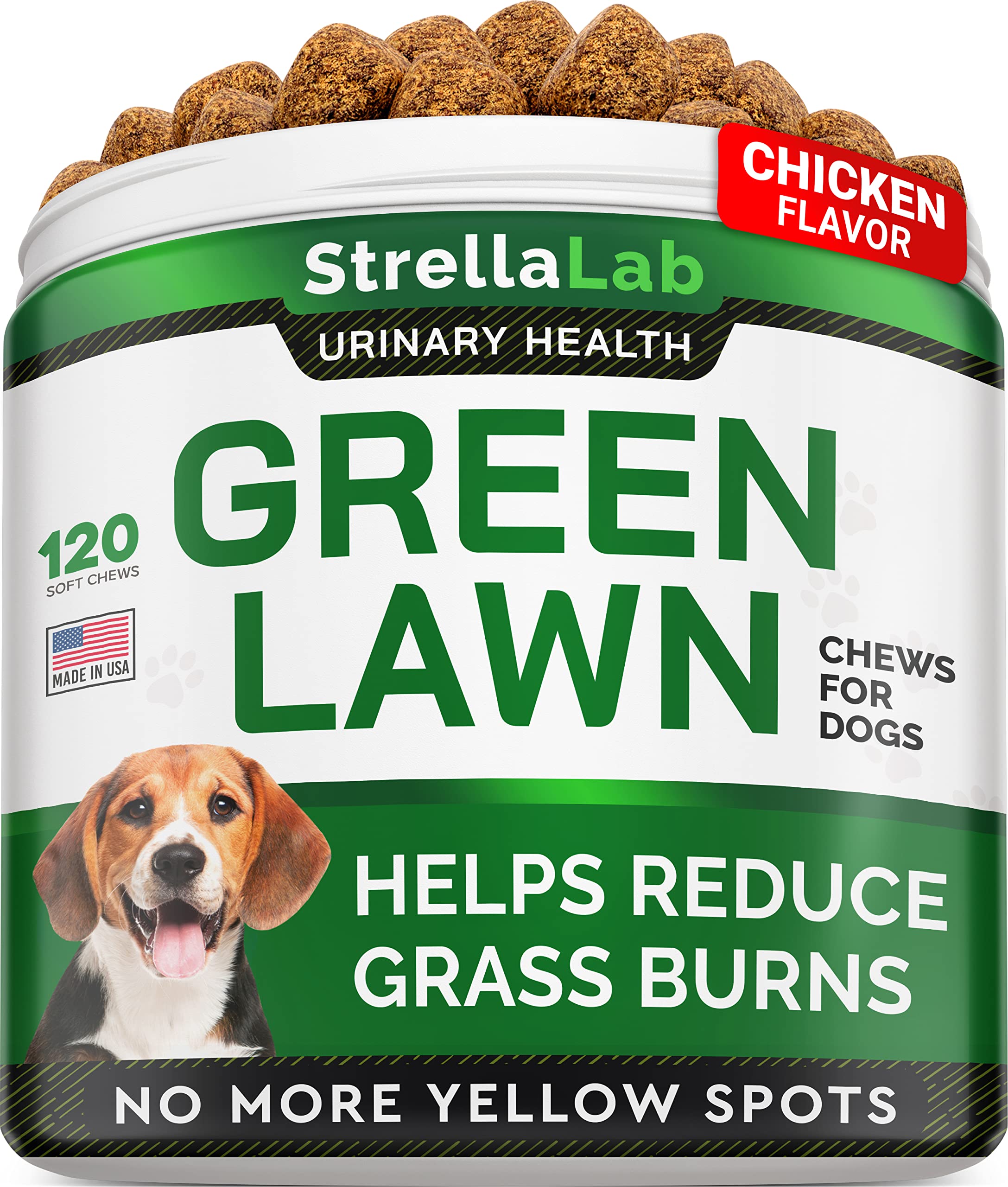 STRELLALAB Grass Burn Spot Chews for Dogs - Dog Urine Neutralizer for Lawn - Dog Pee Lawn Spot Saver - Natural Treatment Caused by Dog Urine - Grass Treatment Rocks -DL-Methionine+Enzymes - 120 Chew