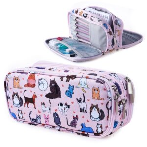 lparkin cute cat pencil case super large capacity 3 compartments canvas pencil box kawaii makeup bag cat gifts for boys girls