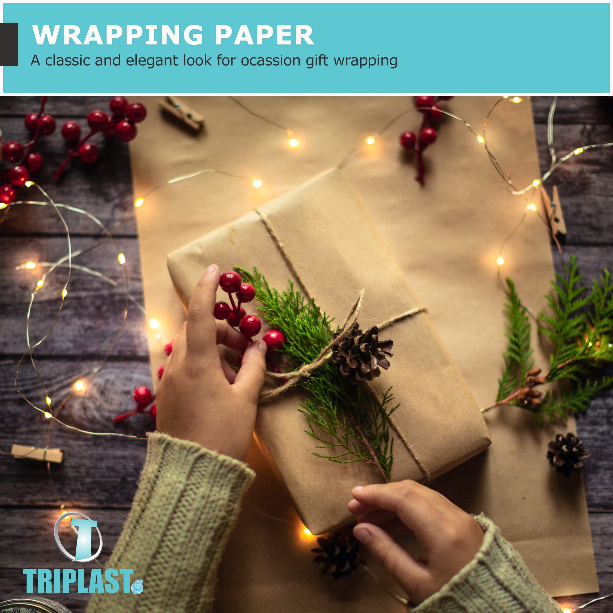 Triplast 400mm x 30m Roll of Brown ECO Kraft Paper | Made from 100% Recycled Paper | Biodegradable & Fully Recylable Brown Wrapping Paper Roll | Wrapping and Packing Paper