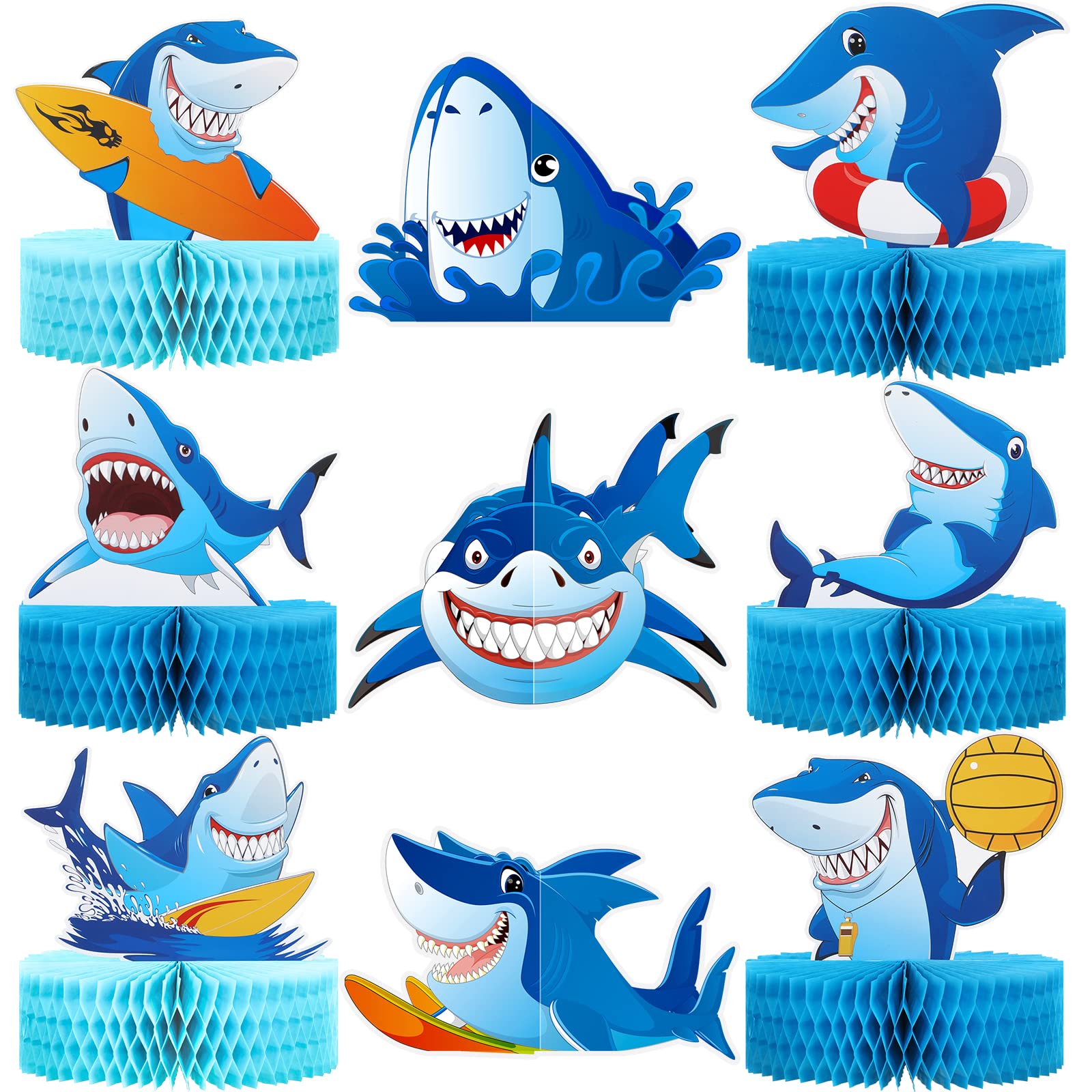 9 Pieces Shark Honeycomb Centerpiece Shark Table Centerpiece Shark Birthday Party Decorations Shark Theme Birthday Party Favors for Baby Shower Shark Sea Themed Birthday Party Supplies