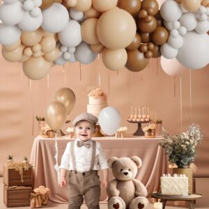 Neutral Balloon Garland Kit Boho Gender Reveal Balloons Arch Brown Nude Tan Coffee Beige Cream Matte White Dark Light Latex Globos Different Sizes Teddy Bear Baby Shower Safari Decoration For Boy Girl