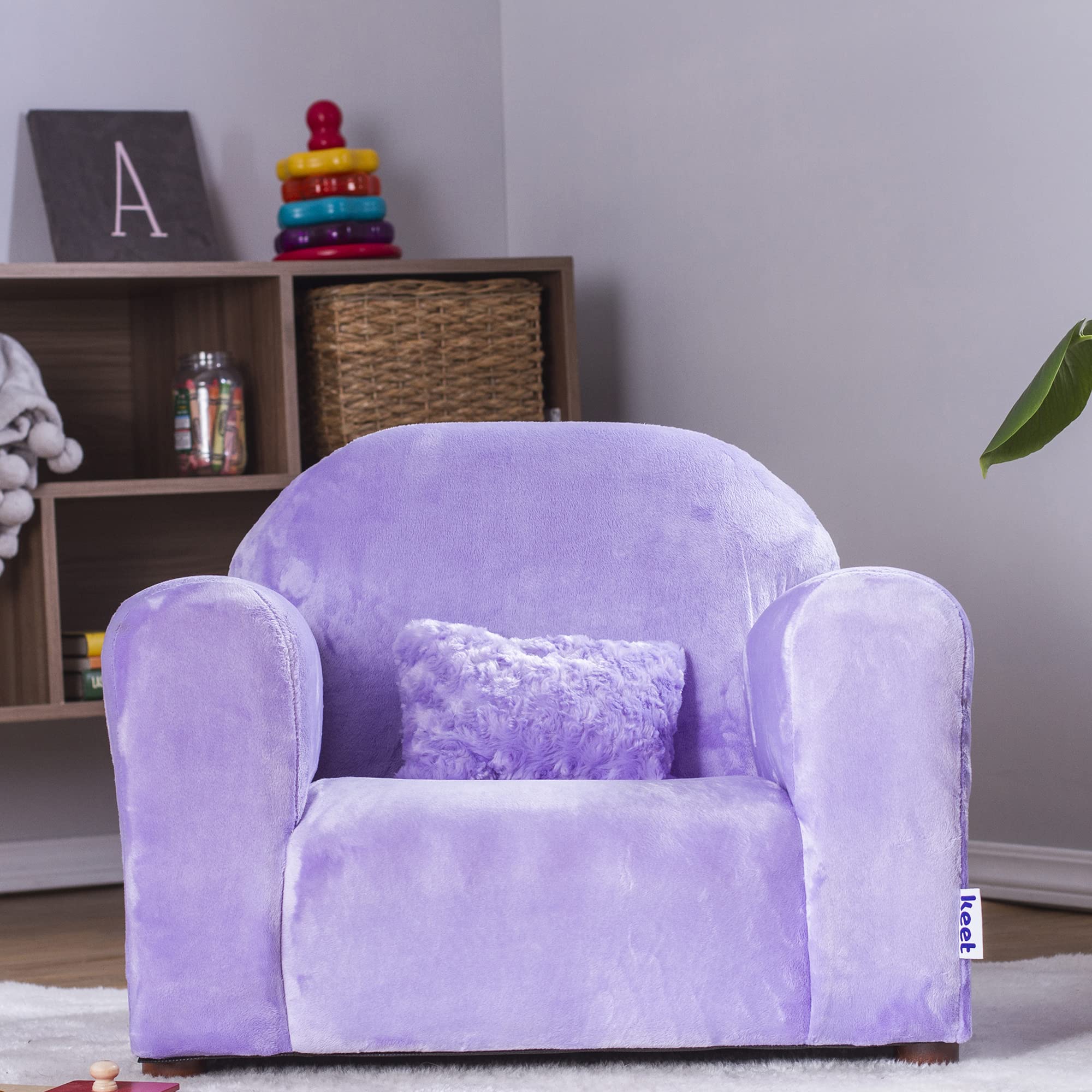 Keet Child Size Chair, Cozy Line, Minky Fabric, Comfortable and Durable Kids Chair, Kids Chairs Comfy Toddler, Toddler Sofa Couch for Girls and Boys, Kids Couch Chair, Ages 2-5 Years, Lavender