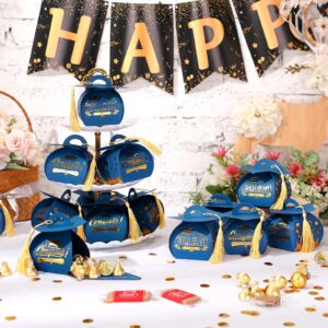 Spakon 30 Pcs Graduation Cap Gift Box Graduation Party Favors Graduation Candy Box Treat Box with Tassel Graduation Centerpieces for Tables 2024 Graduation Decorations Grad Part(Blue, Gold)