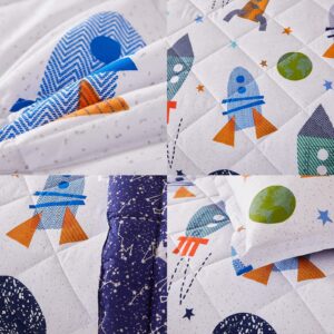 Brandream Kids Bedding Set Twin Size Space Boy Girl Cotton Comforter Set Space Rocket Galaxy Bedroom 3-Piece