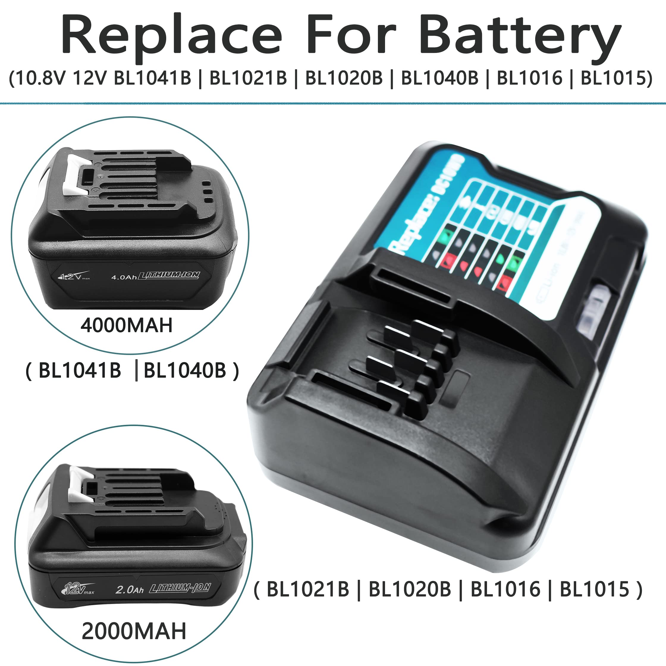 QCZRED 12V DC10WD Charger Compatible with Makita BL1040B BL1020B BL1021B BL1016 Bl1041B Battery Replace for Makita 10.8V-12V DC10WD DC10SB DC10WC DF031D