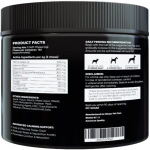 Calming Chews for Dogs - Anxiety Relief for Dogs - Dog Calming Treats with Hemp Oil for All Breeds - Hip & Joint Health - 180 Duck-Flavor Chews - Aid During Fireworks, Thunderstorms, Separation