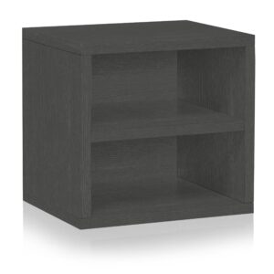 way basics stackable bookshelf cube 2-tier shelf modular closet organizer and storage (tool-free assembly), charcoal black