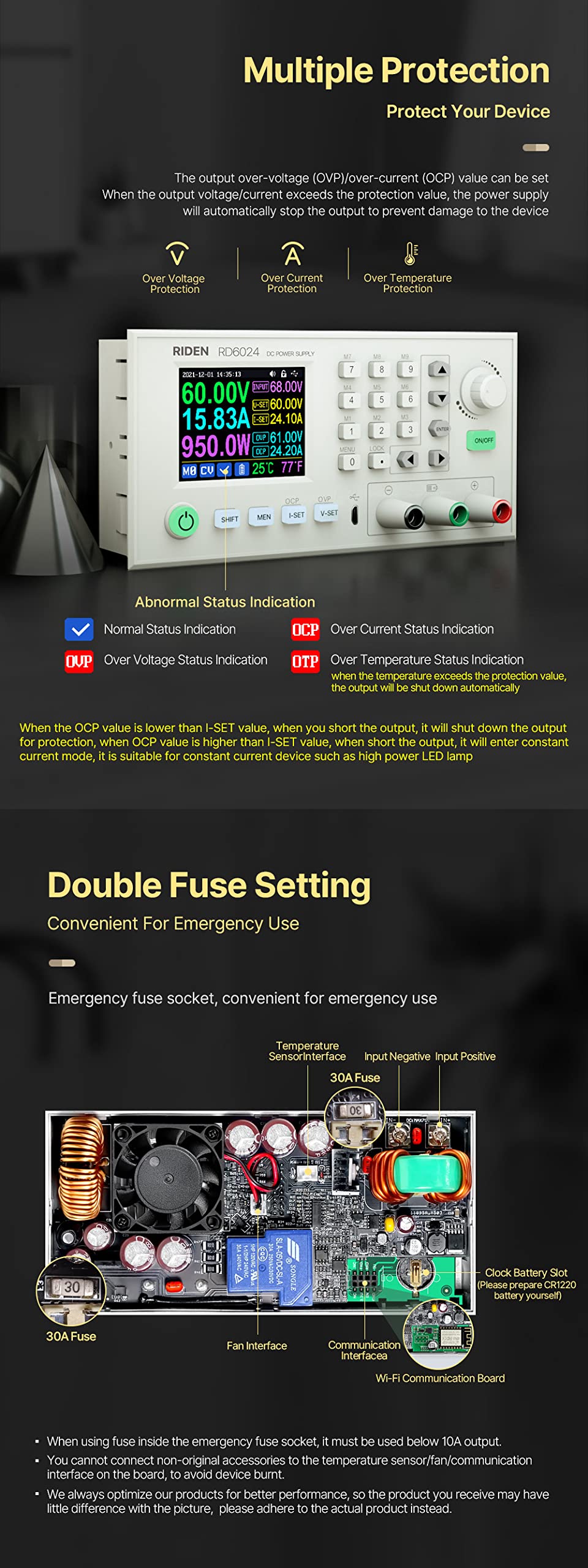 DC Power Supply Variable Adjustable Lab Bench Power Supply Buck Converter Step Down Switching Regulated 4-Digital LCD Display 60V 24A 1140W Assembled RD6024