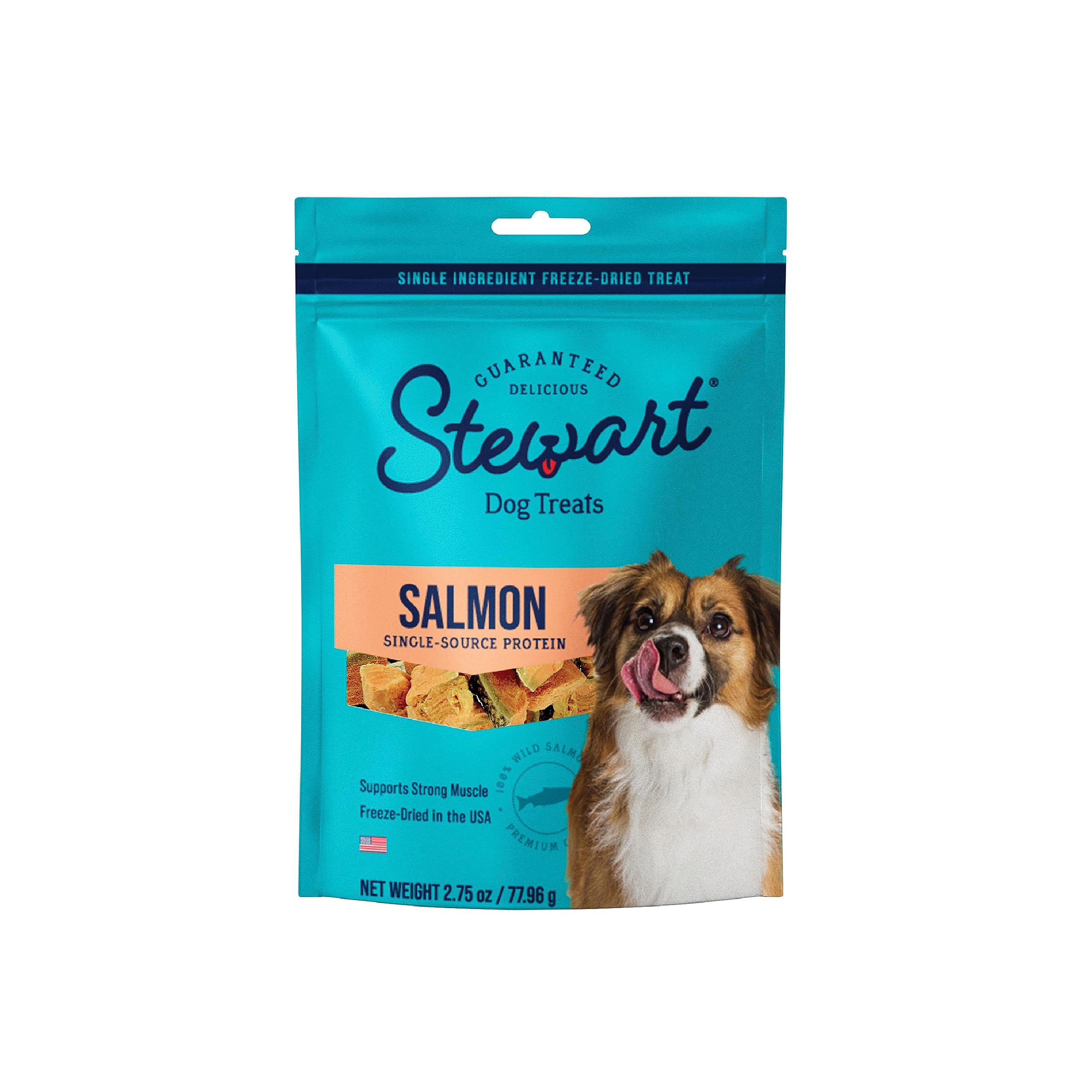 Stewart Freeze Dried Dog Treats, Wild Salmon, 2.75 oz Grain Free & Gluten Free, Resealable Pouch, Single Ingredient, Training Treat in Beef Liver, Salmon, Chicken Liver & Chicken Breast 4, 14, 21 oz