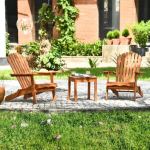 Tangkula 3 Pieces Adirondack Chair Set, Outdoor Wood Furniture Set with 2 Folding Lounge Chairs & Side Table, Widened Armrest, Slatted Design, All Weather Conversation Set for Garden Patio Backyard