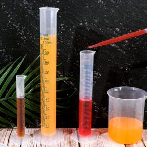 23Pcs Plastic Graduated Cylinders Beakers Set- 6 Clear Plastic Graduated Cylinders 25/50/100/250/500/1000ml, 4 Plastic Beakers 10/25/50/100ml with 8 Plastic Droppers and 5 Stirring Rod