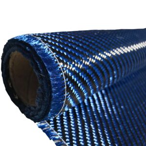 (1 ft -25 ft Rolls) KARBXON - 12 in - Carbon Fiber Aramid Fabric - Blue - 3K - 240g/meter - Twill Weave - Advanced Cloth Fabric - Rolled 12” Wide Hemmed Fabric for Repair, Drones, RC & DIY Projects