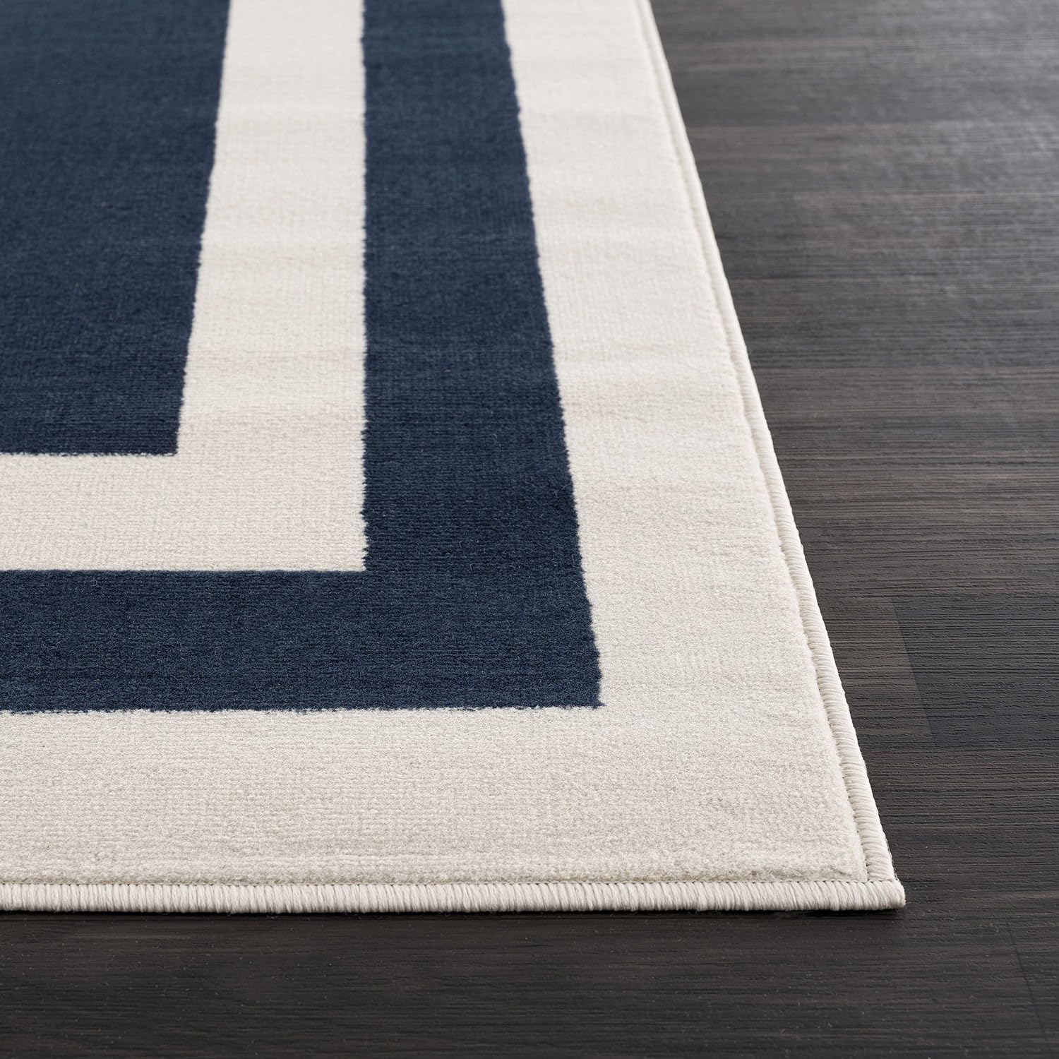 CAMILSON Bordered Navy Blue Rug 8x10 Area Rugs for Living Room Bedroom Kitchen Modern Soft Stain Resistant Non-Shedding Indoor Carpet (8 x 10 Navy Blue and Cream)