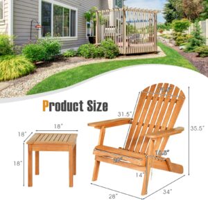 Tangkula 3 Pieces Adirondack Chair Set, Outdoor Wood Furniture Set with 2 Folding Lounge Chairs & Side Table, Widened Armrest, Slatted Design, All Weather Conversation Set for Garden Patio Backyard