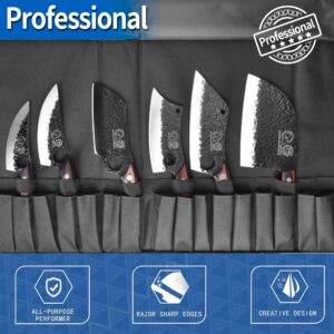 XYJ FULL TANG Camping Knives Set Chinese Butcher Vegetable Chef Knives Slice Boning Knives With Leather Sleeves&Roll Bag&Kitchen Tools