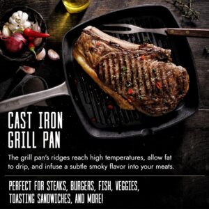 SKOTTSBERG Traditional Cast Iron Grill Pan, Pre-Seasoned (11.0" x 11.0") – Natural Non-Stick Layer, Suitable For All Heatsources