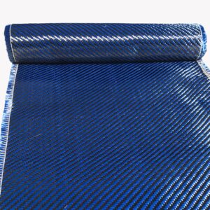 (1 ft -25 ft Rolls) KARBXON - 12 in - Carbon Fiber Aramid Fabric - Blue - 3K - 240g/meter - Twill Weave - Advanced Cloth Fabric - Rolled 12” Wide Hemmed Fabric for Repair, Drones, RC & DIY Projects