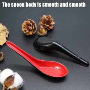 Cionyce 2PCS Asian Soup Spoons, Chinese Japanese Miso Ramen Wonton Dumpling Pho Rice Noodle Soba Soup Spoons, Red and Black Melamine Spoons