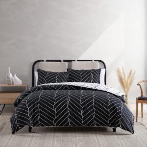 city scene - queen duvet cover set, reversible cotton bedding with matching shams, modern home decor for all seasons (ceres black, queen)