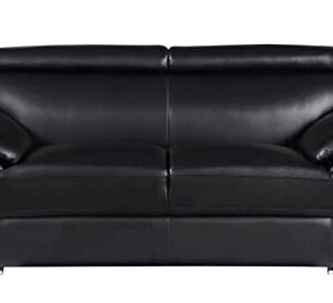 Blackjack Furniture 4571 Veal Collection Leather Upholstered Modern Living Room Chair, Loveseat, Sofa, Black