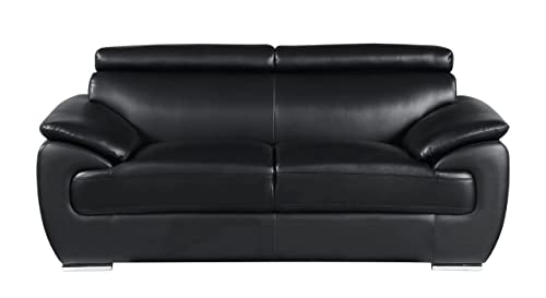 Blackjack Furniture 4571 Veal Collection Leather Upholstered Modern Living Room Chair, Loveseat, Sofa, Black